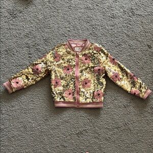 LIKE NEW H&M Gold and Pink Floral Sequin Bomber Jacket